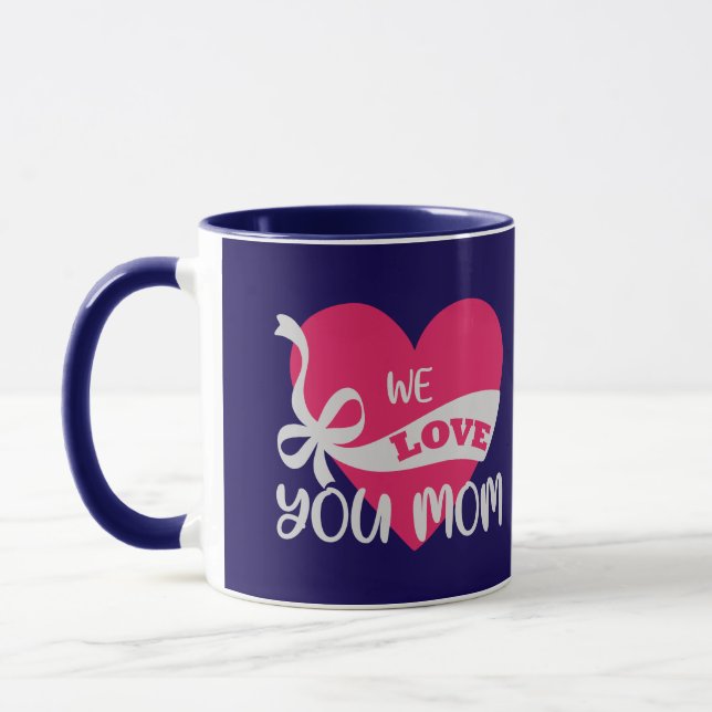 We Love You Mom Dark Blue Typographic Duo Mug (Left)