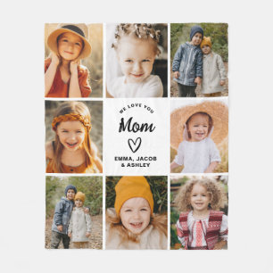 We Love You Mom Family Modern Photo Collage Fleece Blanket