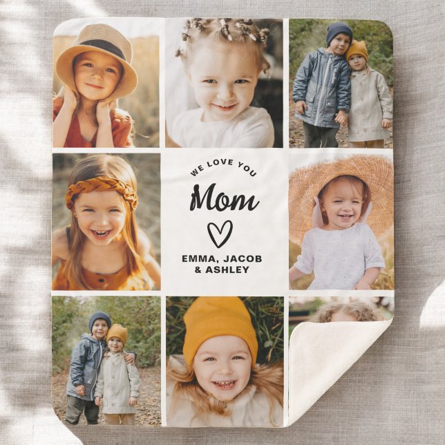 We Love You Mom Family Modern Photo Collage Sherpa Blanket (Creator Uploaded)