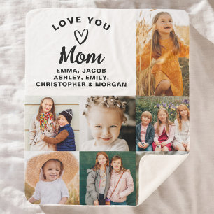 We Love You Mom Family Modern Photo Collage Sherpa Blanket
