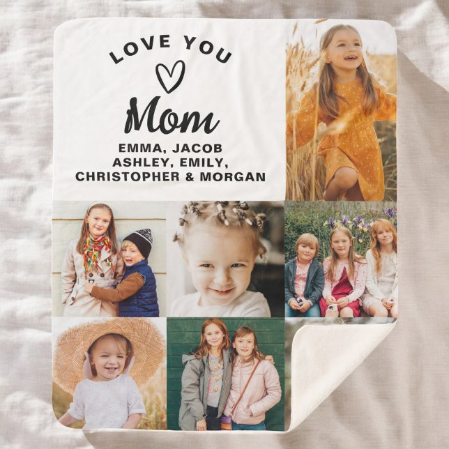 We Love You Mom Family Modern Photo Collage Sherpa Blanket (Creator Uploaded)