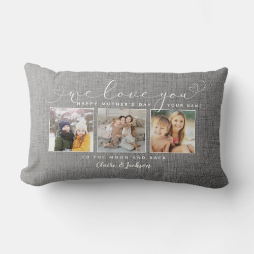 We love You Mom Family Photo Collage Modern Rustic Lumbar Pillow