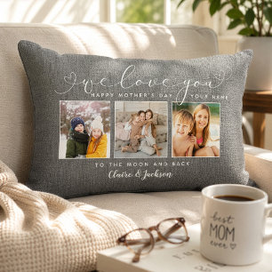We love You Mom Family Photo Collage Modern Rustic Lumbar Pillow