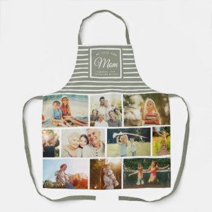 WE LOVE YOU MOM Family Photo Collage Script Green Apron