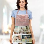 WE LOVE YOU MOM Family Photo Collage Script Modern Apron<br><div class="desc">Perfect gift for Mother's Day,  Birthday,  or the Holidays: A modern,  sweet apron customized with ten of your personal favorite photos as well as a message,  names for the best mom ever. This is the dusty pink and white striped version.</div>