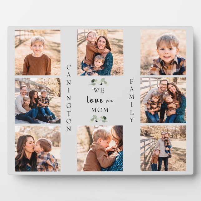 We love You Mom Foliage Name Photo Collage  Plaque (Front)
