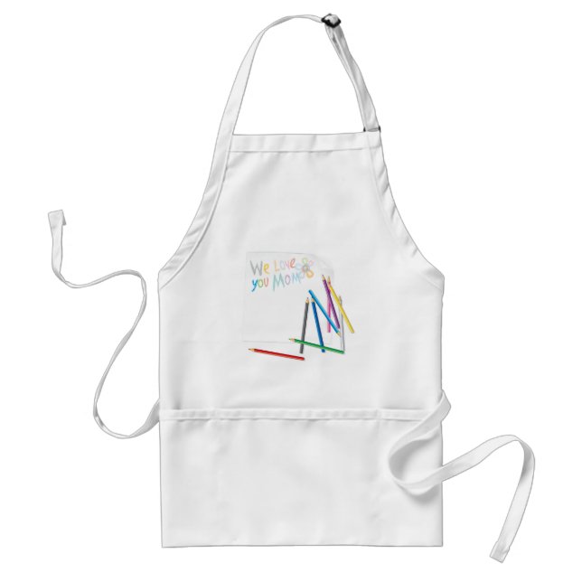 We Love You Mom Hand-Drawn Crayon Art Adult Apron (Front)