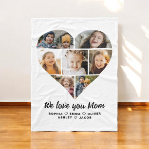 We Love You Mom Heart Modern Photo Collage Fleece Blanket