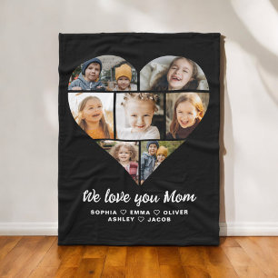 We Love You Mom Heart Modern Photo Collage Fleece Blanket