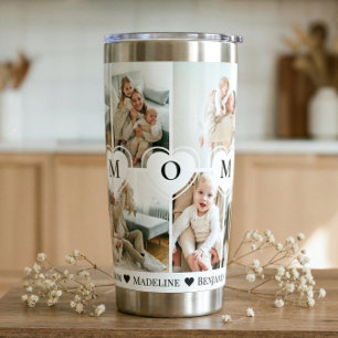 We Love You Mom Heart Personalized Photo Collage Insulated Tumbler