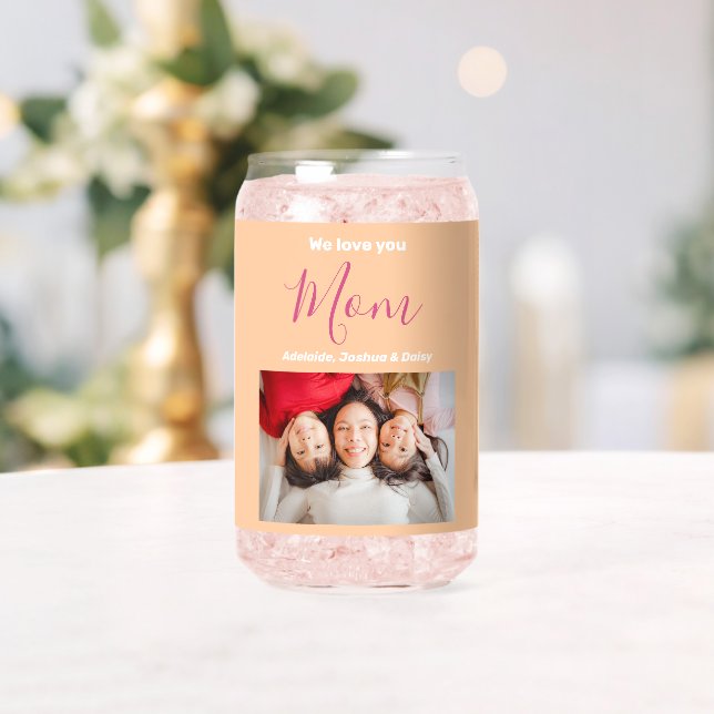 We Love You Mom Kid Names Photo Personalized Soda  Can Glass (Insitu (Wedding))