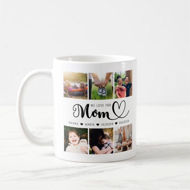 We Love You Mom Kids Names Photo Collage Coffee Mug (Left)