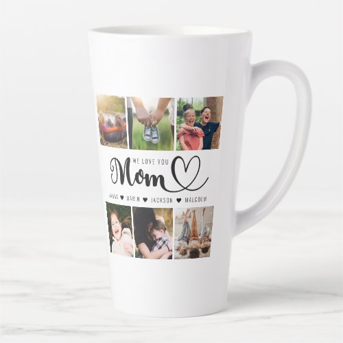 We Love You Mom Kids Names Photo Collage Latte Mug