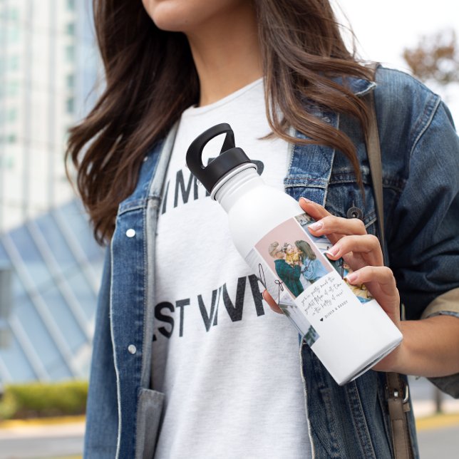 We Love You Mom | Modern 6 Photo Collage Stainless Steel Water Bottle (Creator Uploaded)