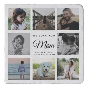 WE LOVE YOU Mom Modern Chic Family Photo Collage Trivet