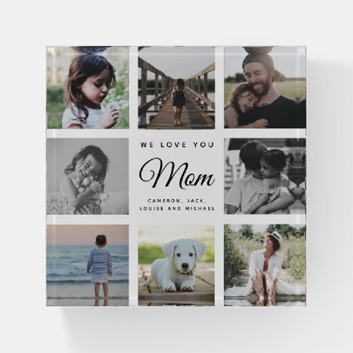 WE LOVE YOU MOM Modern Family Photo Collage Paperweight