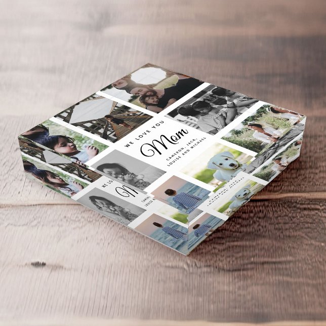WE LOVE YOU MOM Modern Family Photo Collage Paperweight (Creator Uploaded)
