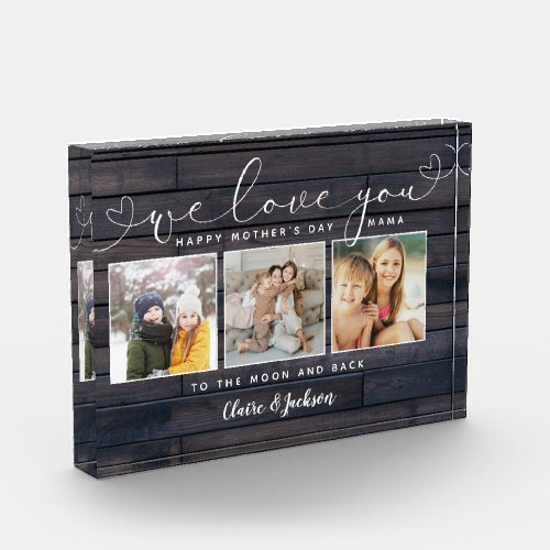 We love You Mom Mothers Day Collage Rustic Script Photo Block