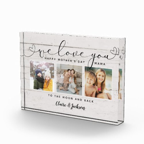 We love You Mom Mothers Day Script Wood Collage  Photo Block