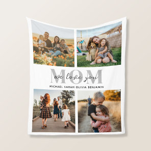 We Love You Mom Personalized 4 Photo Collage Fleece Blanket