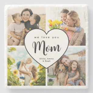 We Love You Mom Personalized 4 Photo Collage Stone Coaster