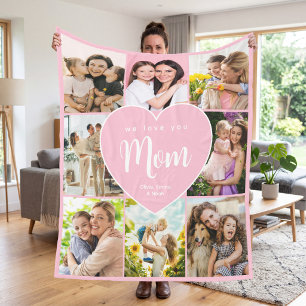 We Love You Mom Personalized 8 Photo Collage Fleece Blanket