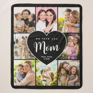 We Love You Mom Personalized 8 Photo Collage Sherpa Blanket