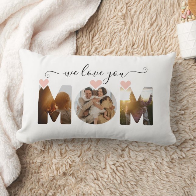 We Love You Mom Photo Collage Lumbar Pillow (Blanket)