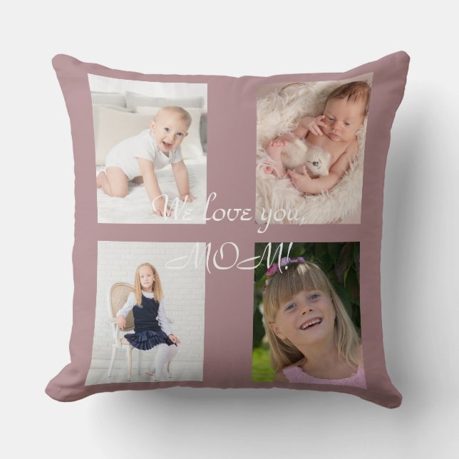 We Love You MOM Photo Collage Mother's Day Throw Pillow (Front)