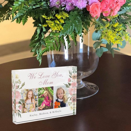 We Love You Mom Pink Floral Mothers Day 3 Photo Block