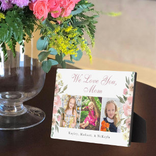We Love You Mom Pink Floral Mother's Day Photo Plaque