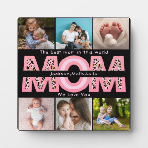 We Love You Mom Pink Minimalist 6 Photo collage Plaque