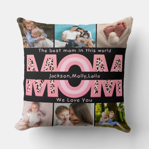 We Love You Mom Pink Minimalist 6 Photo collage Throw Pillow