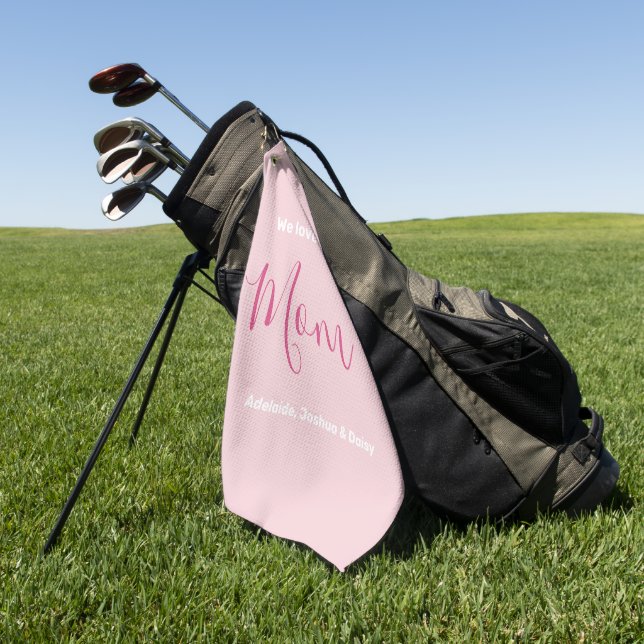 We Love You Mom Pink Minimalist  Golf Towel (Green)