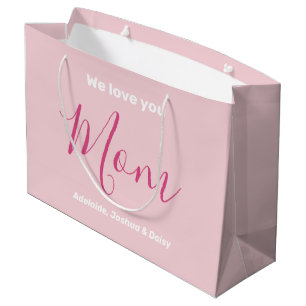 We Love You Mom Pink Minimalist Large Gift Bag
