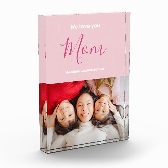 We Love You Mom Pink Minimalist Photo Block (Left)