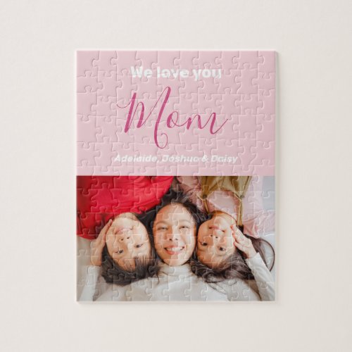 We Love You Mom Pink Minimalist Photo Jigsaw Puzzle
