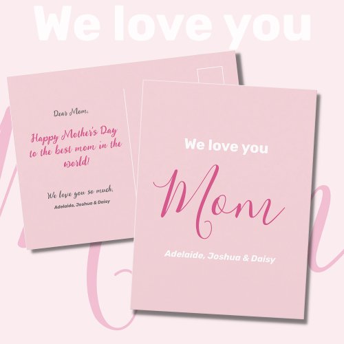 We Love You Mom Pink Minimalist  Postcard