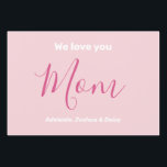 We Love You Mom Pink Minimalist  Wrapping Paper Sheets<br><div class="desc">We Love You Mom Pink Minimalist Design. Sweet, feminine, simple, modern and elegant typography. Text is "We love you", "Mom", and "Your Names". All the text can easily be changed to your own lovely messages. Order these pretty wrapping paper sheets today to express your love and thanks to your wife,...</div>