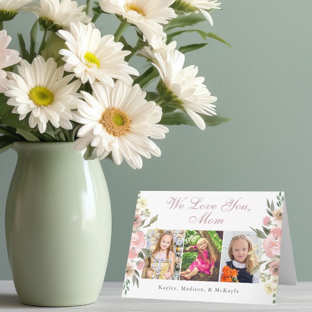 We Love You Mom Pretty Floral Mother's Day Photo Card (Creator Uploaded)