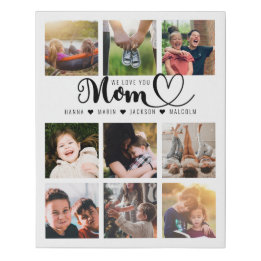 We Love You Mom Script Kids Names Photo Collage Faux Canvas Print