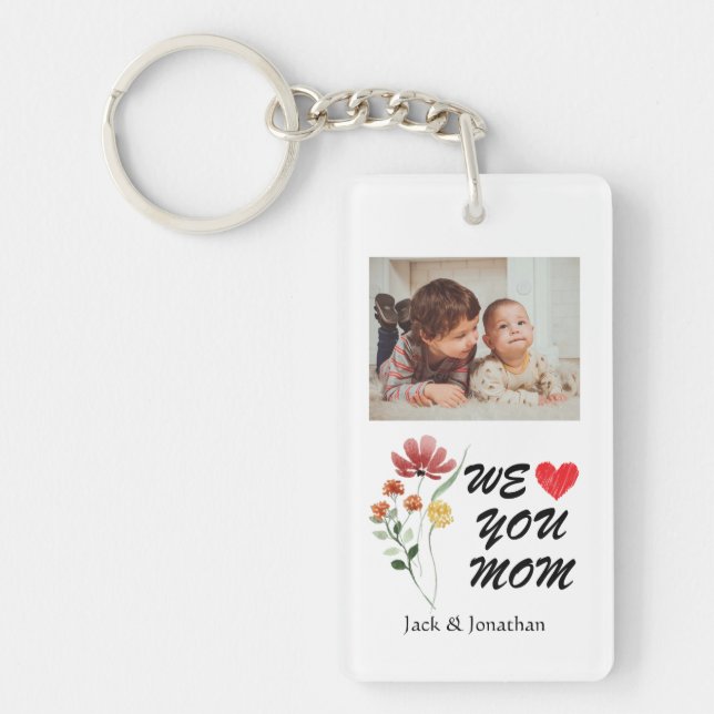 We Love You Mom Wildflower Heart Photo Keychain (Front)