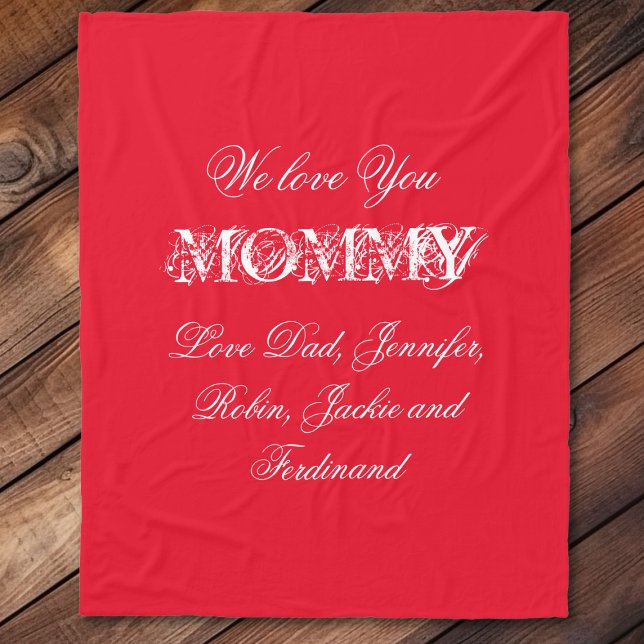'We Love You Mommy' Custom Names Chic Red Fleece Blanket (We Love You (Mommy, Mother,, Mum, Mom etc.' Custom Names Chic Red Fleece Blanket.)