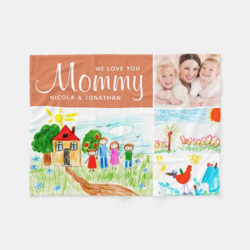 We Love You Mommy Kids Art Collage  Fleece Blanket
