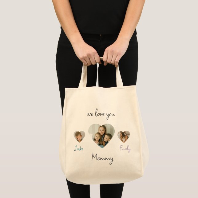 We Love You Mommy Personalized Heart Photos  Tote Bag (Front (Product))