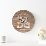 WE LOVE YOU MUM Custom Photo Collage Mothers Day Large Clock<br><div class="desc">Modern 3 photo collage clock with a customizable message now reading WE LOVE YOU MUM, with 3 frames favorite pictures underneath on a rustic farmhouse style (printed) background. Make it your own by adding your names and year below. Unique and personal keepsake gift for the best mom ever for Christmas...</div>