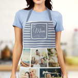 WE LOVE YOU MUM Family Photo Collage Script Modern Apron<br><div class="desc">Perfect gift for Mother's Day,  Birthday,  or the Holidays: A modern,  sweet apron customized with ten of your personal favorite photos as well as a message,  names for the best mum ever. This is the dusty blue and white striped version.</div>