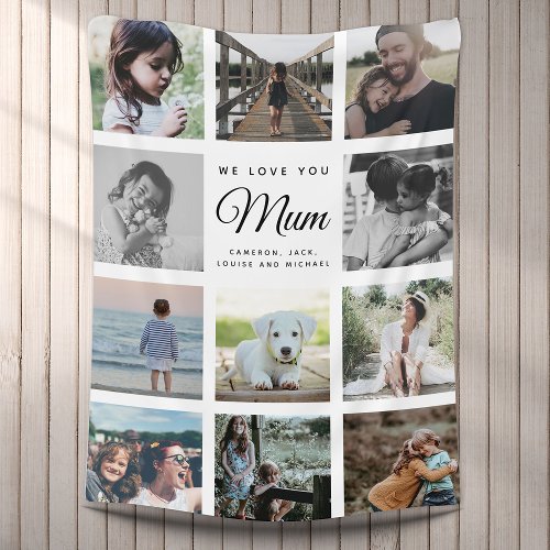 We Love you MUM Photo Collage Mothers Day Family Fleece Blanket