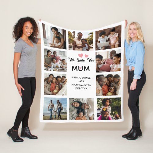 We Love You Mum Photo Collage White Fleece Blanket