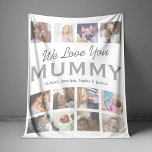 We Love You Mummy Photo Collage Fleece Blanket<br><div class="desc">Cherish your favourite family memories this Mother's Day with an ultra-cozy personalized fleecy blanket. Customizable with 12 of your most cherished family photos, this blanket serves as a timeless reminder of the bond you share. The stylish white background can be adapted to any color preference and the words 'We love...</div>